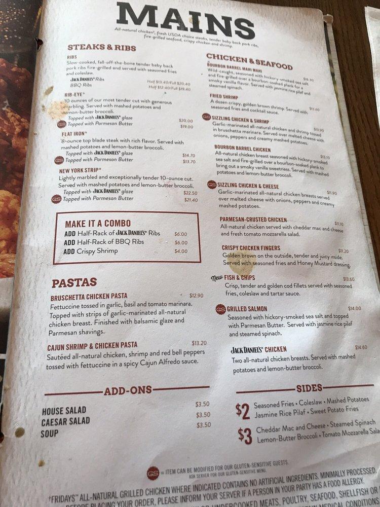 Menu at TGI Fridays pub & bar, Gurnee