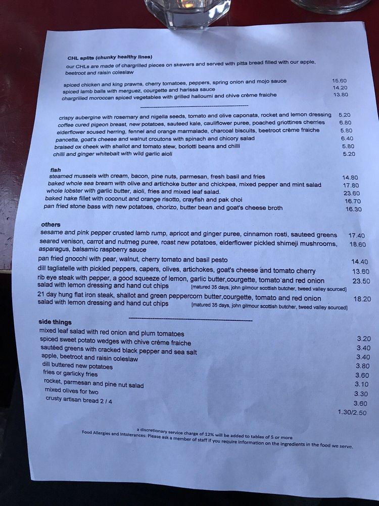 Menu at The Outsider Restaurant, Edinburgh, 1516 IV Bridge