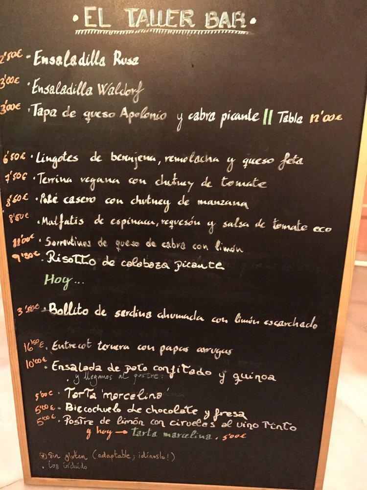 Menu at El Taller Bar, Algeciras