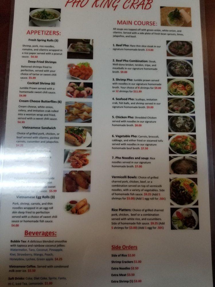 Menu at Pho King Crab restaurant, Union Gap, E Washington Ave 104