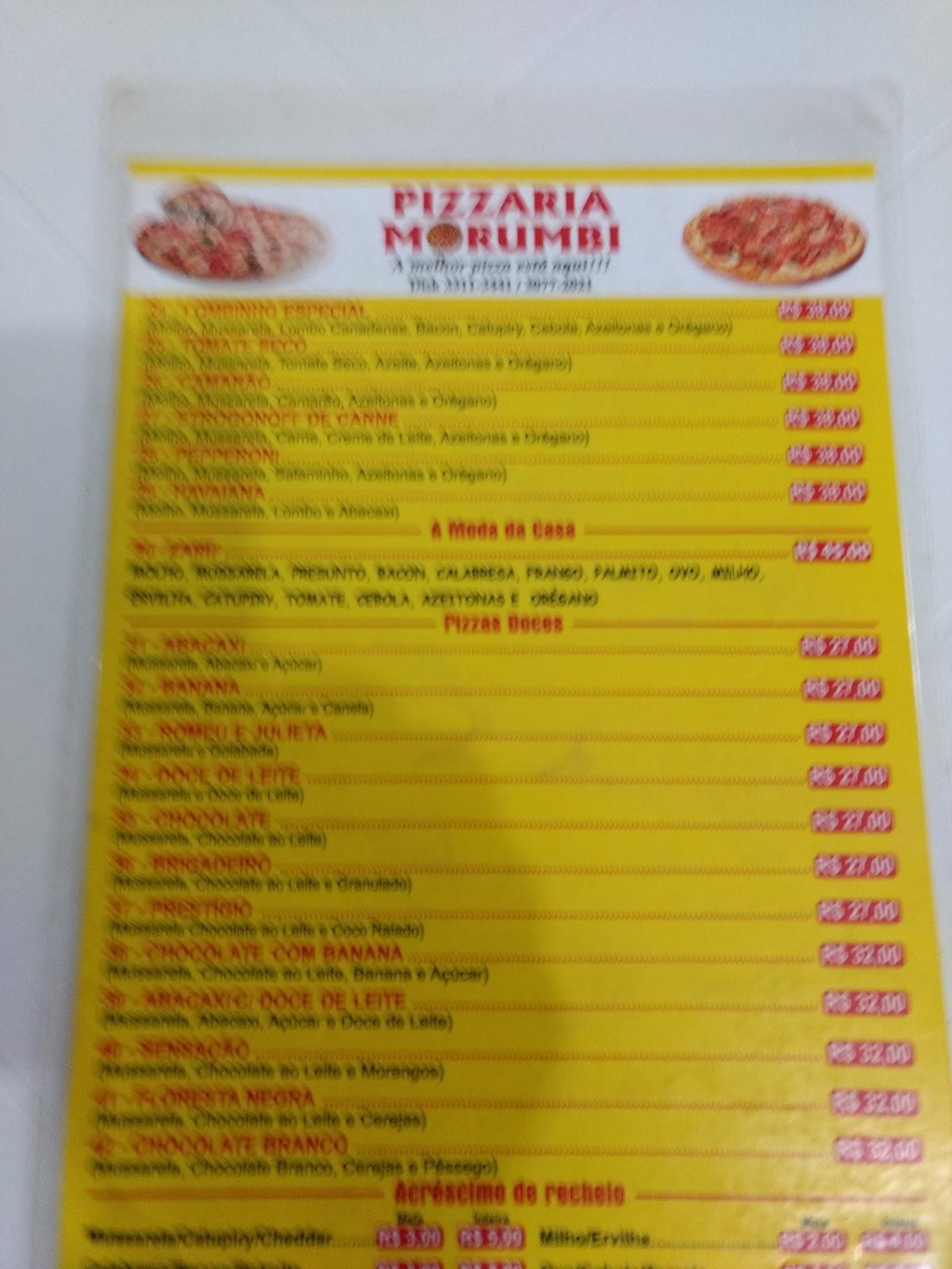 Pizzaria Morumbi cardápio