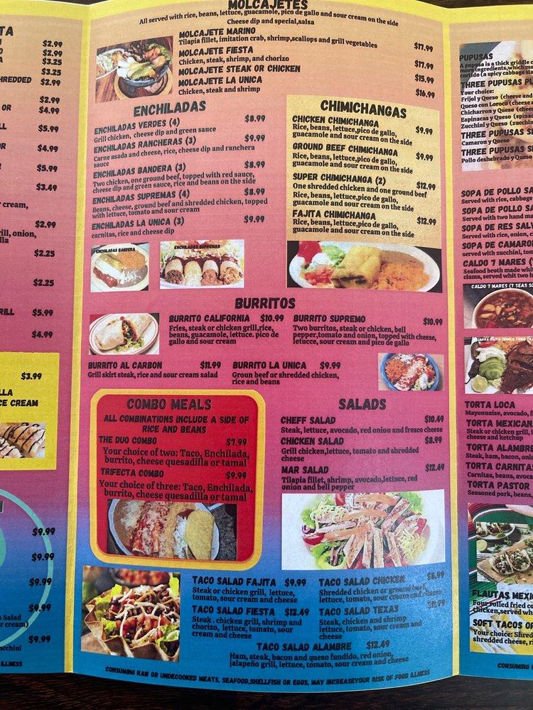 Menu at Pupuseria la unica and mexican restaurant, Radcliff