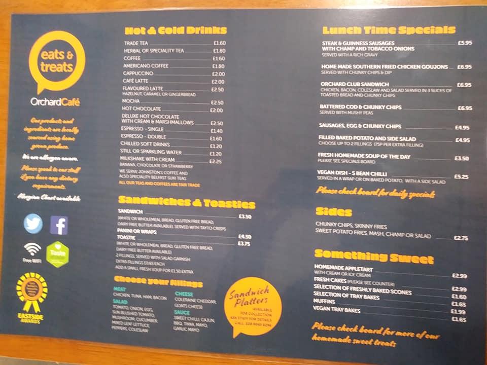 Menu at Orchard Cafe & Orchard Burger, Belfast, 395-405 Newtownards Rd