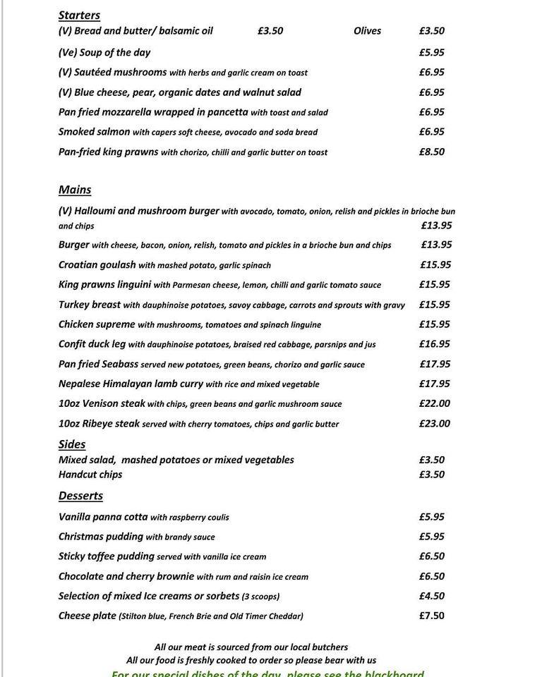 Carta del restaurante Copper Kitchen, Bicester