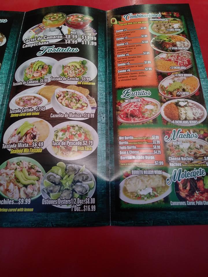 Menu at El Sabroso restaurant, Buttonwillow