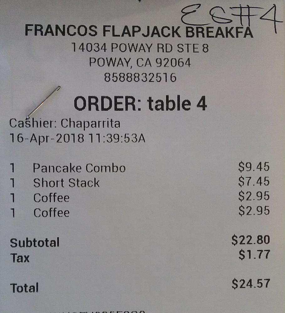 Menu at Franco’s Flapjack Family Restaurant, Poway