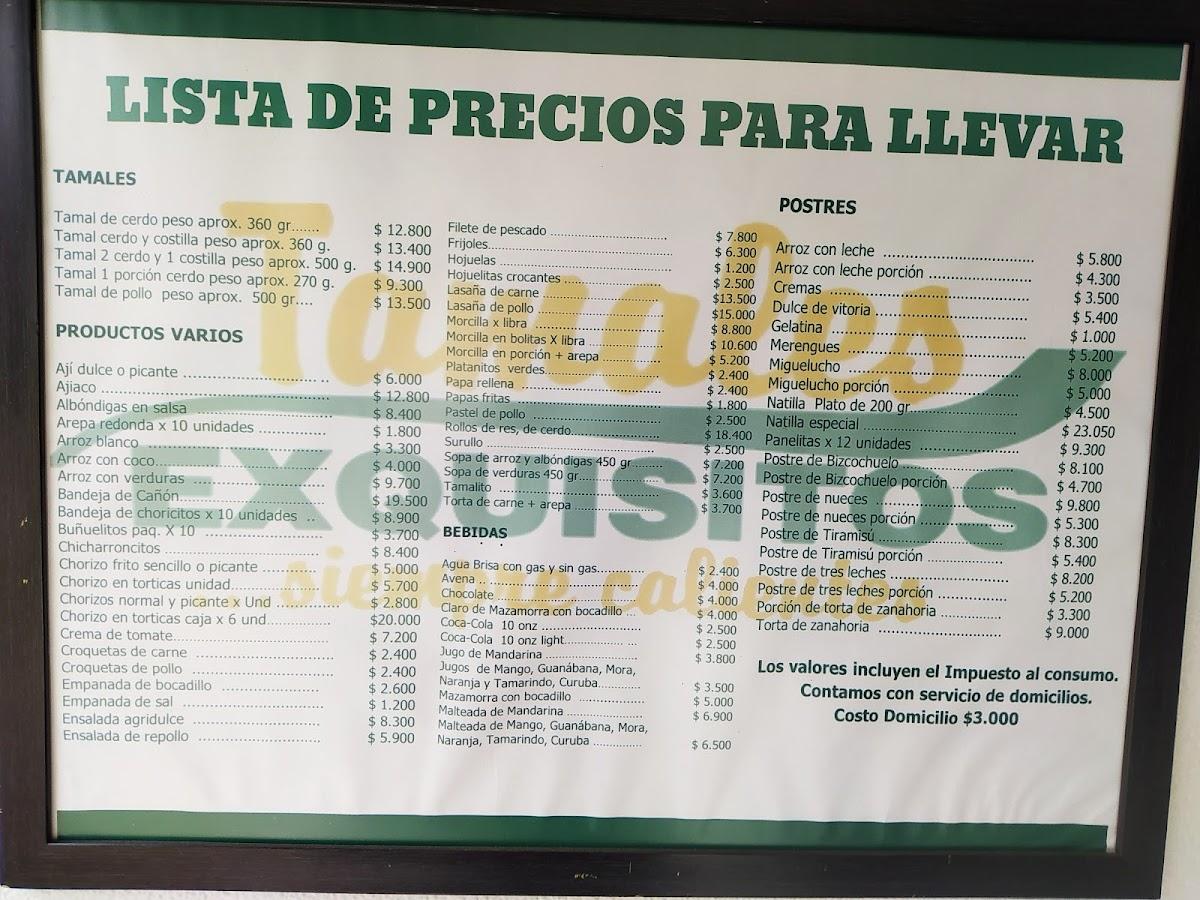 Menu at Tamales Exquisitos restaurant, Envigado, Cl. 38 Sur 47 07