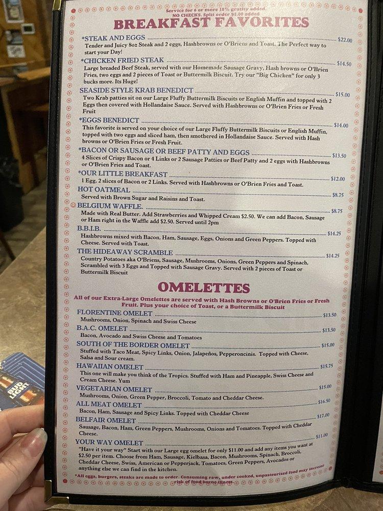 Menu at The Hideaway pub & bar, Belfair