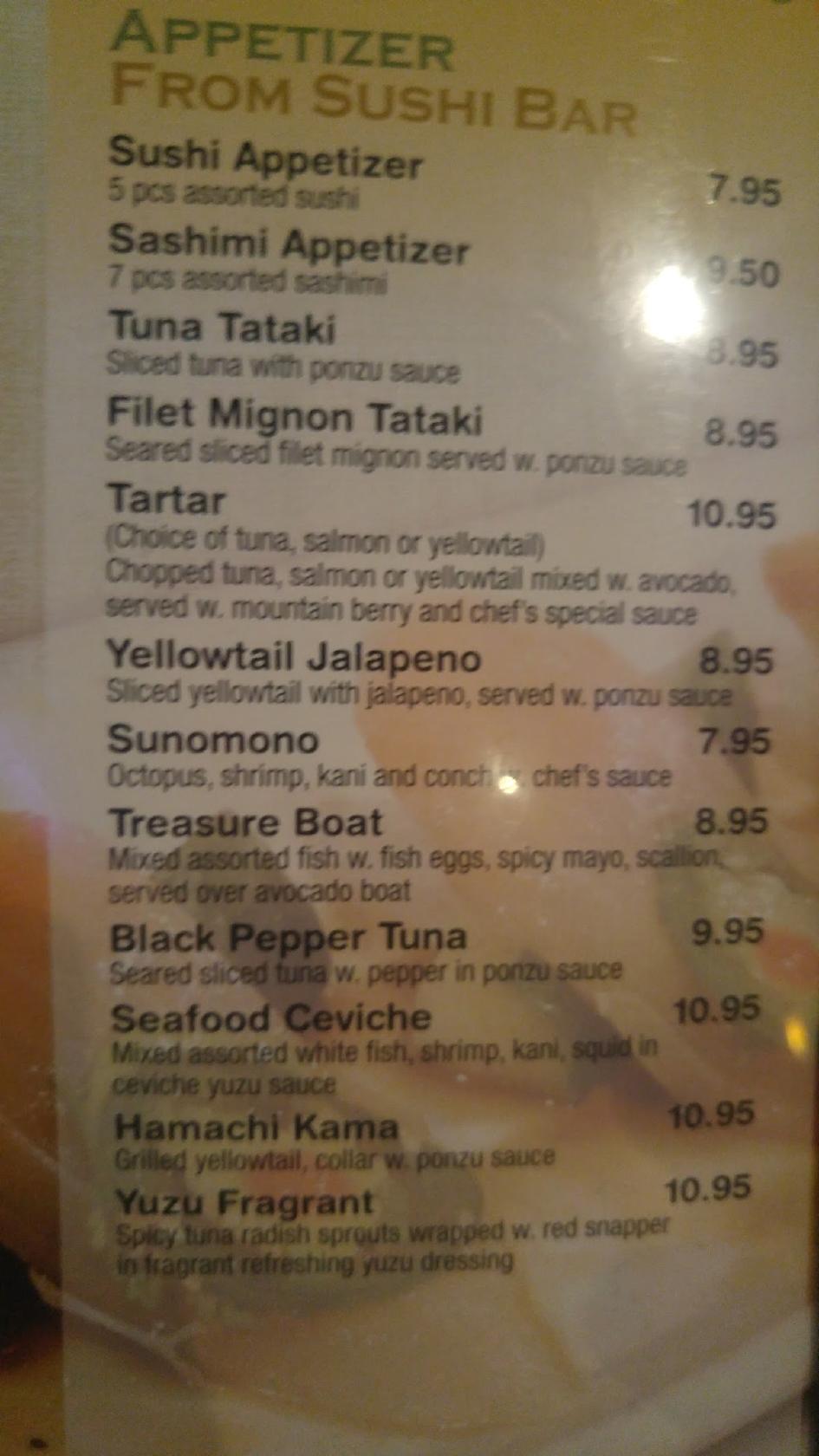 Menu at Hana Japanese Steakhouse and Sushi lounge, Cape Coral