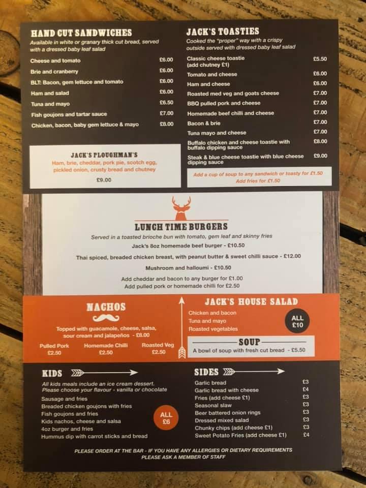 Carta del café Moustache Jacks x Cluck n Chuck, St Austell