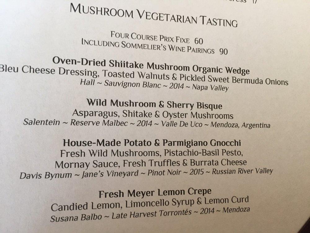 Menu at Geronimo restaurant, Santa Fe