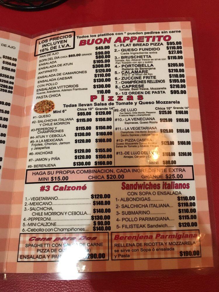 Menu at Vittorio's Italian Restaurant, Tijuana, Av. Revolución 1691