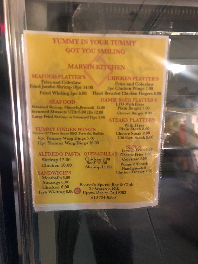 Menu at Brownie's pub & bar, Upper Darby