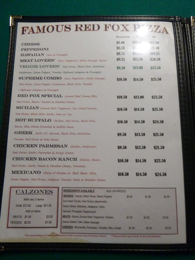 Menu at Red Fox Bar & Grill, Fairbanks