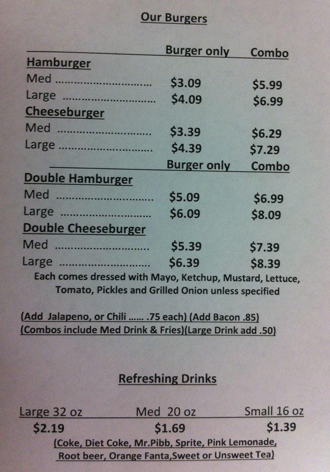 Menu at Burger Barn, Sebastopol