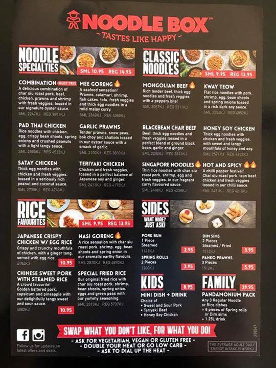 Menu at Noodle Box Garbutt restaurant, Townsville