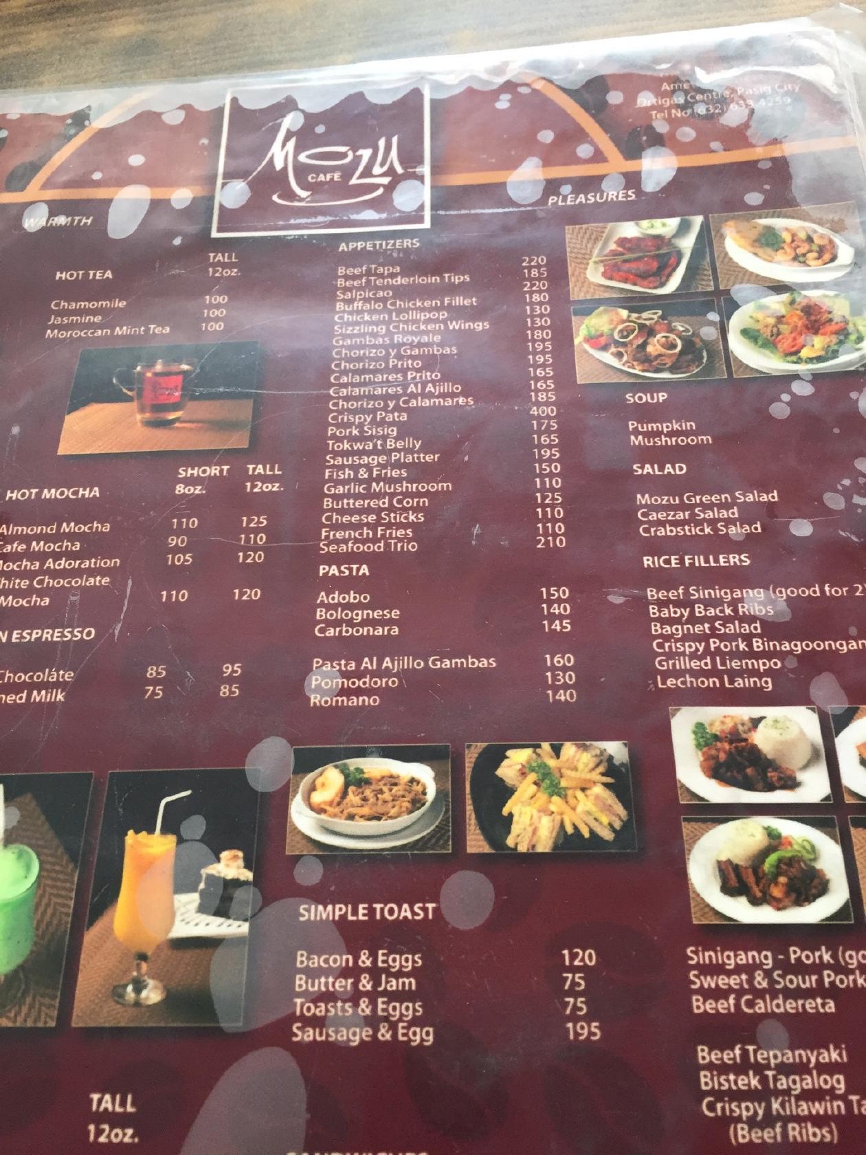 Menu at Mozu Cafe, Pasig, H3J6+G4C