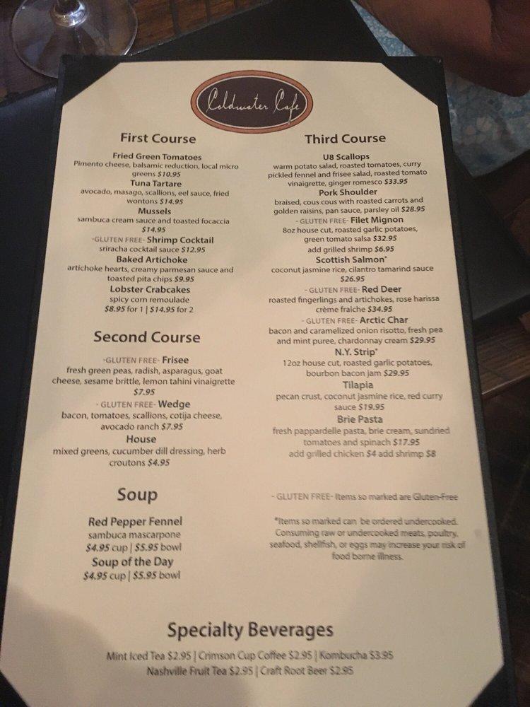 Menu at Coldwater Café restaurant, Tipp City