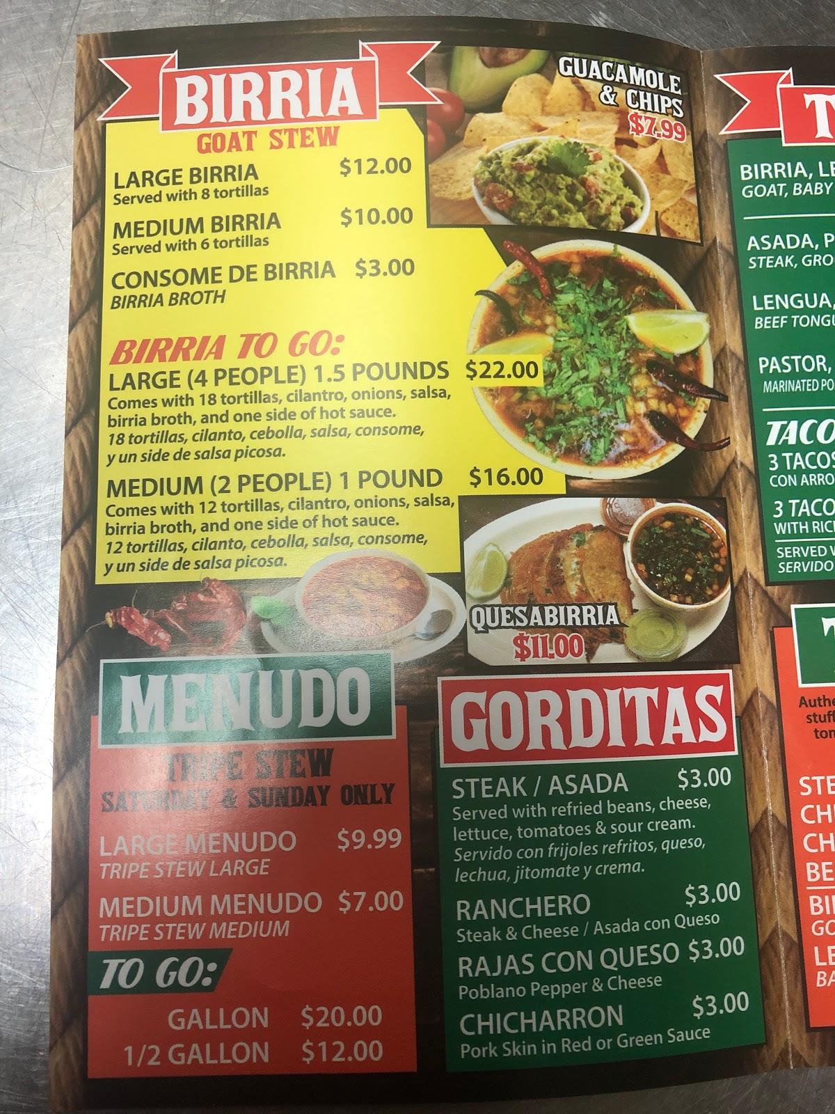 Menu at Birrieria Loreto restaurant, Blue Island, Western Ave