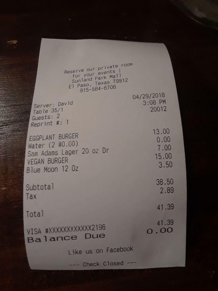 Menu at Greenery Restaurant, El Paso, 750 Sunland Park Dr