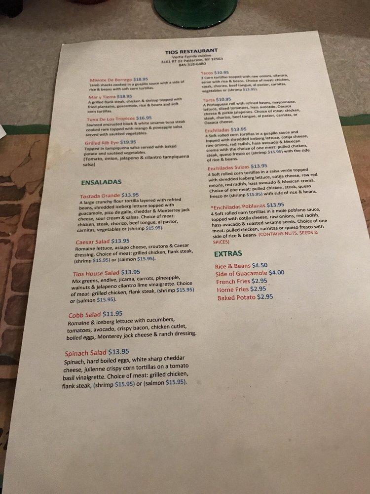 Menu at Tios Restaurant & Cantina, Patterson