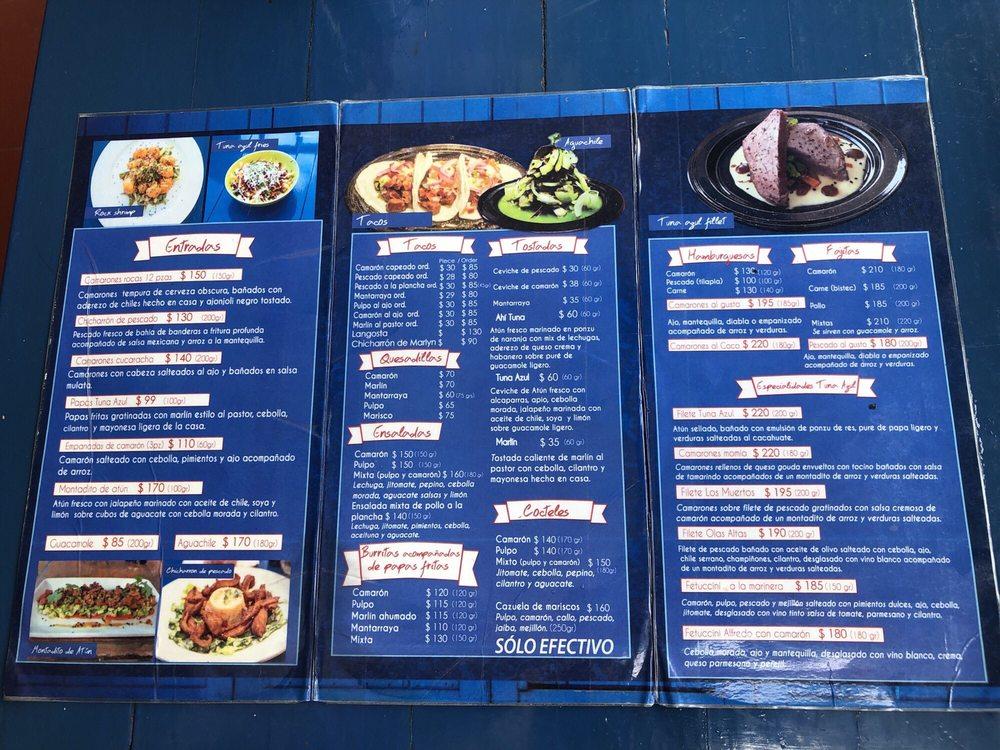 Menu at Tuna Azul Zona Romantica restaurant, Puerto Vallarta