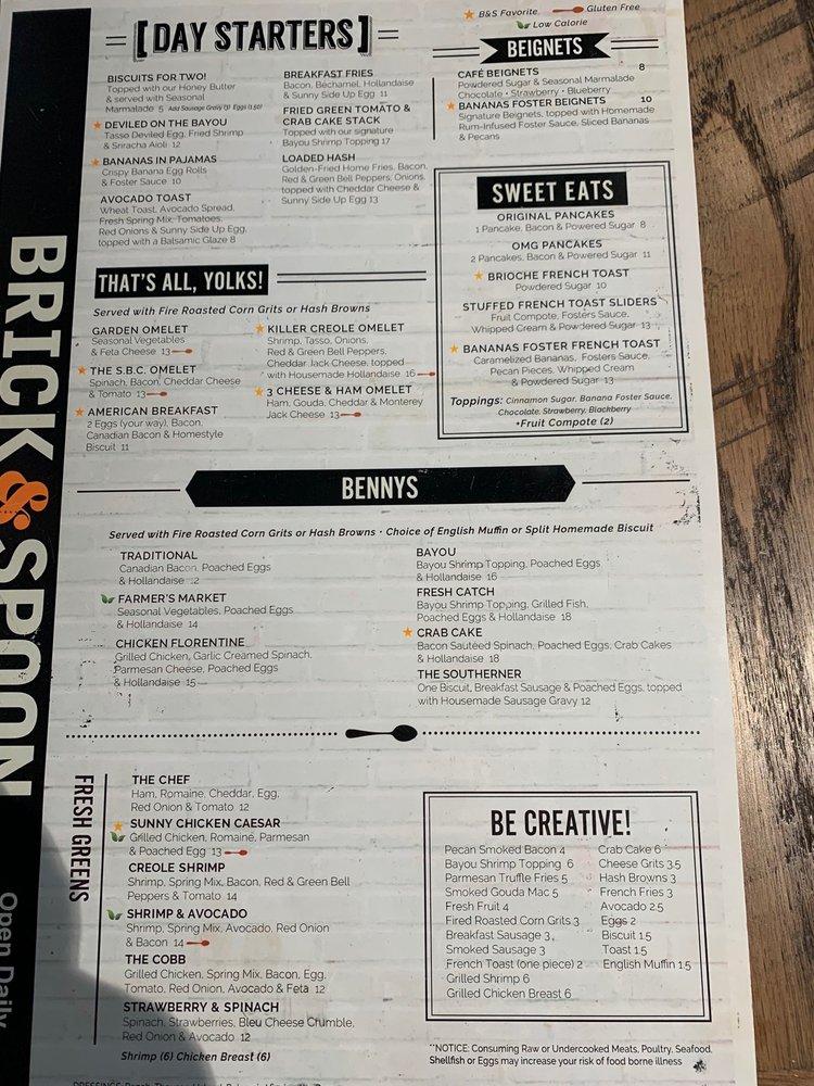 Menu at Brick & Spoon restaurant, Biloxi