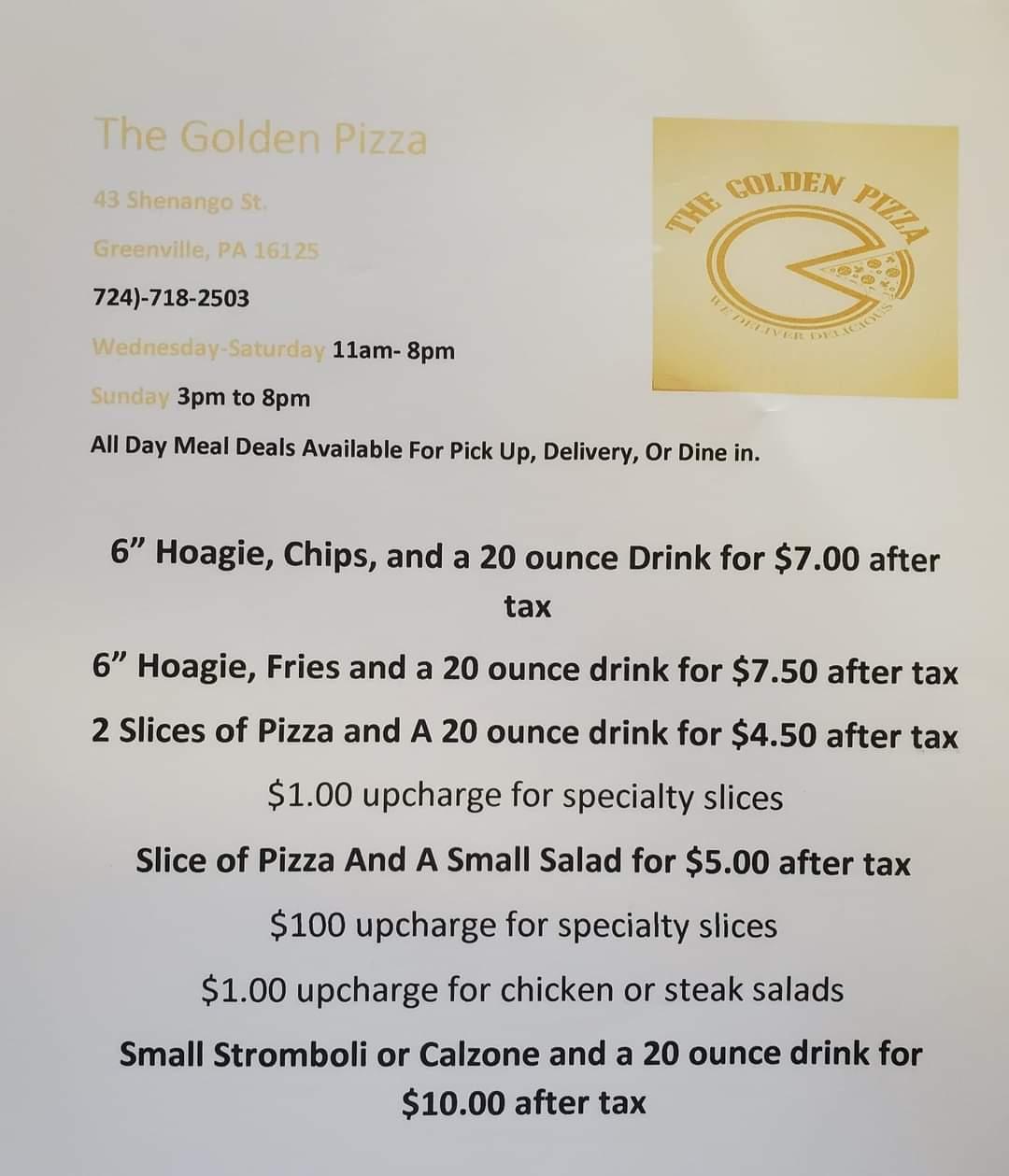 Menu at Golden Pizza pizzeria, Greenville