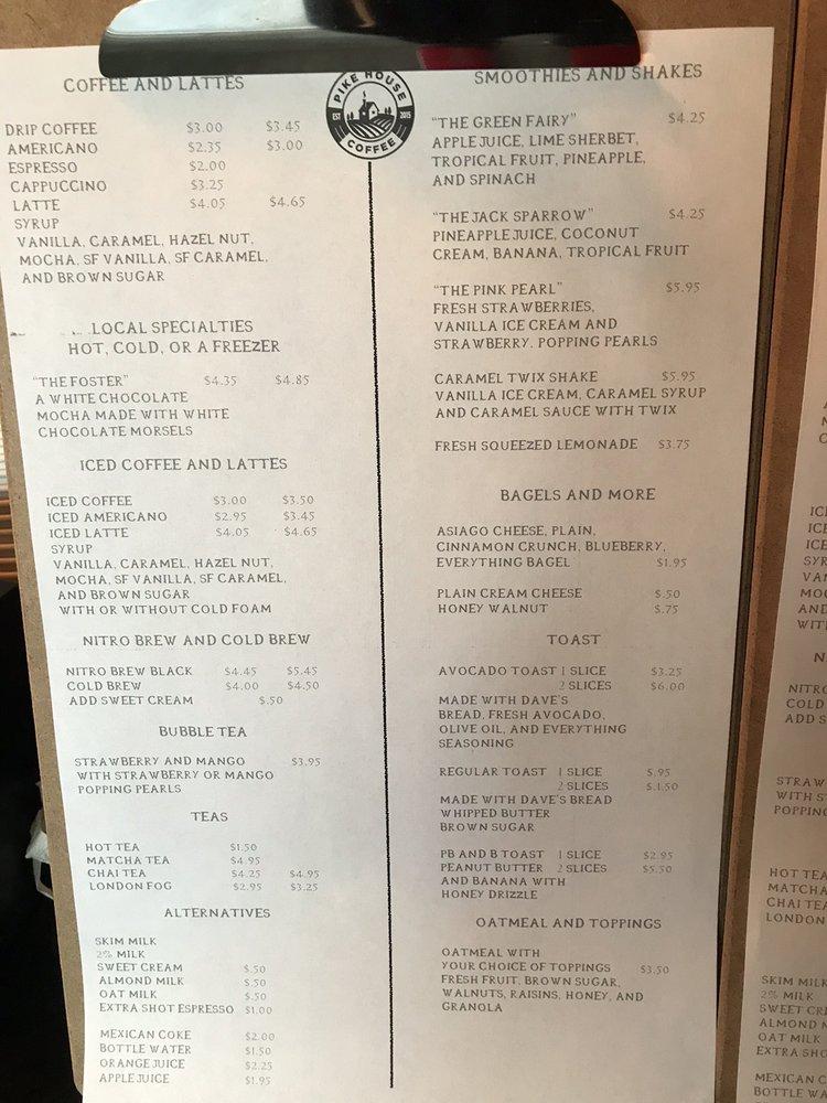 Menu at Pike House Coffee Roasters desserts, Johnson City, McKinley Rd