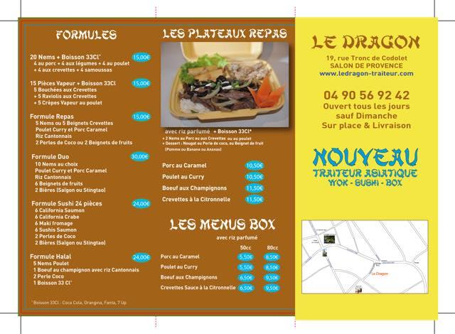 Menu au Le Dragon restaurant, Salon-de-Provence