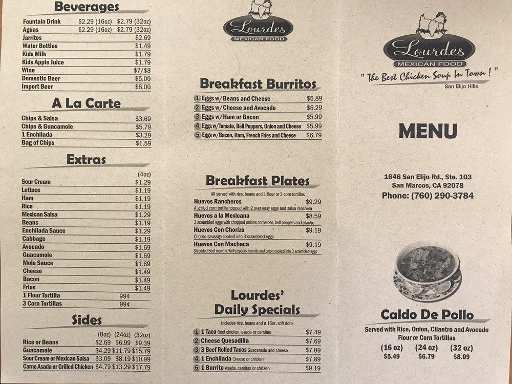 Lourdes mexican food menu