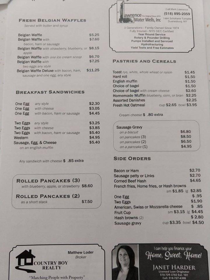 Menu at Middleburgh Diner restaurant, Middleburgh
