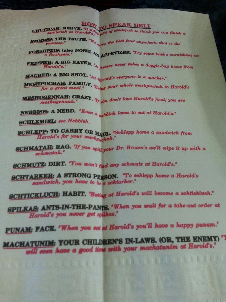 Menu at Harold's New York Deli restaurant, Edison, King Post Rd