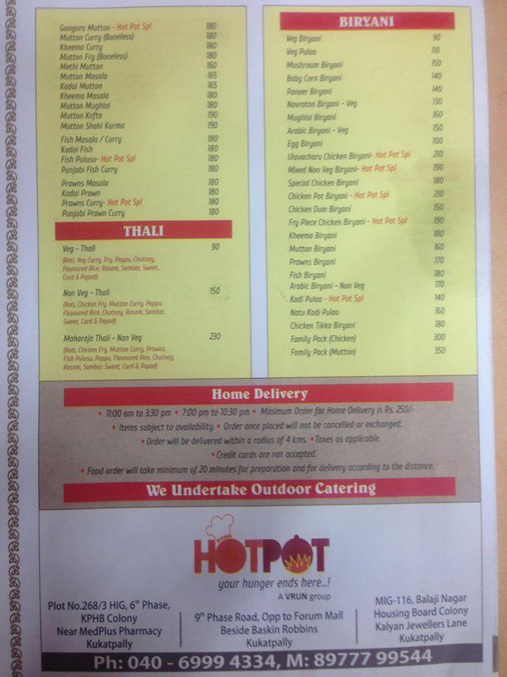 Menu At Hotpot Biryani Point Hyderabad