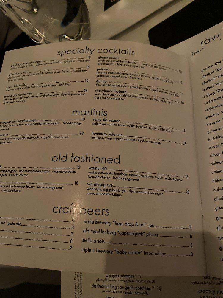 Menu at Steak 48 steakhouse, Charlotte