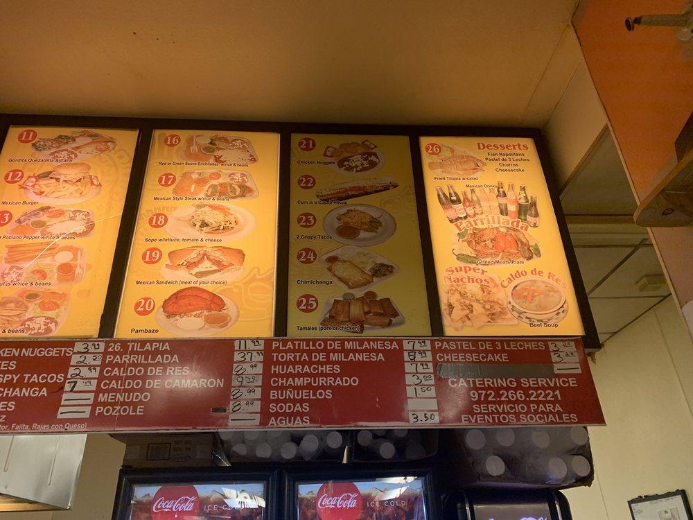 Menu at Taco's Azteca restaurant, Grand Prairie, S Carrier Pkwy