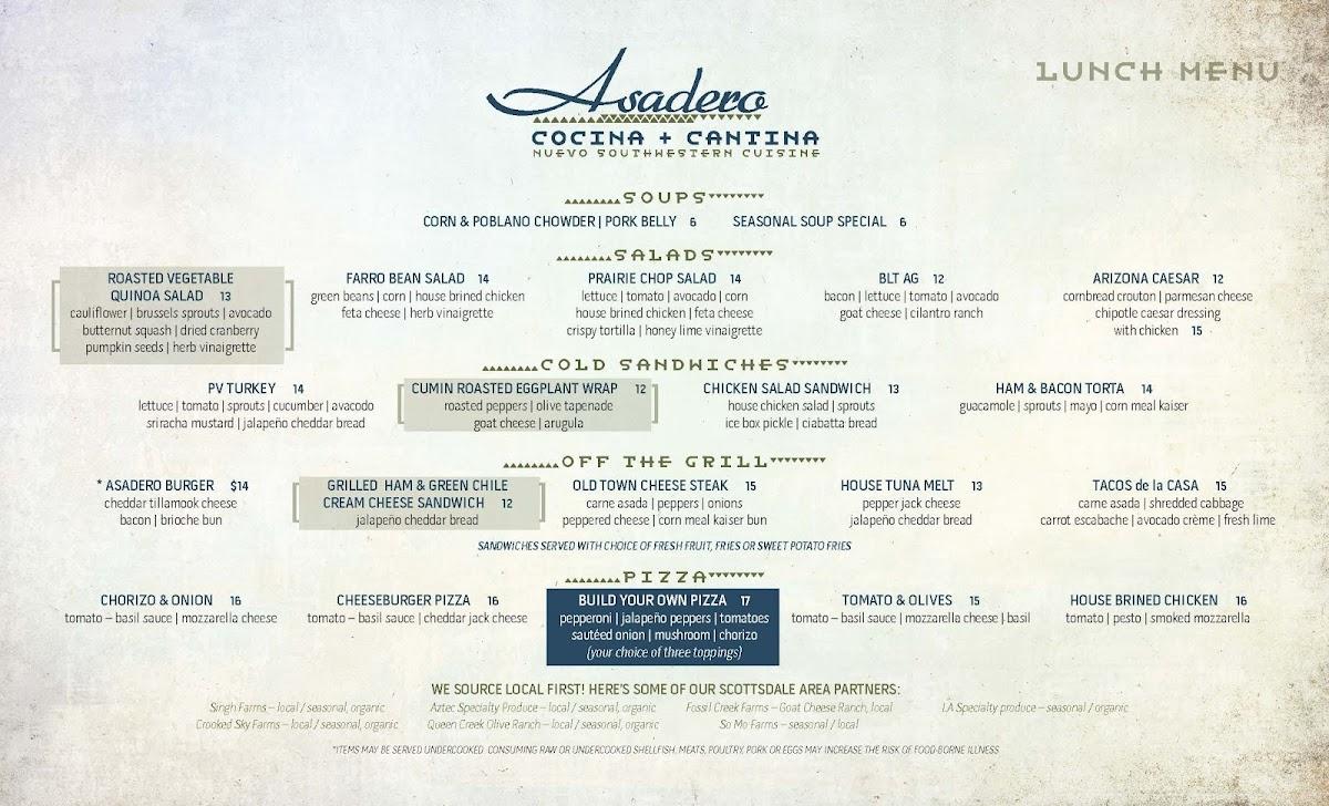 Carta Del Restaurante Asadero Cocina Cantina Scottsdale