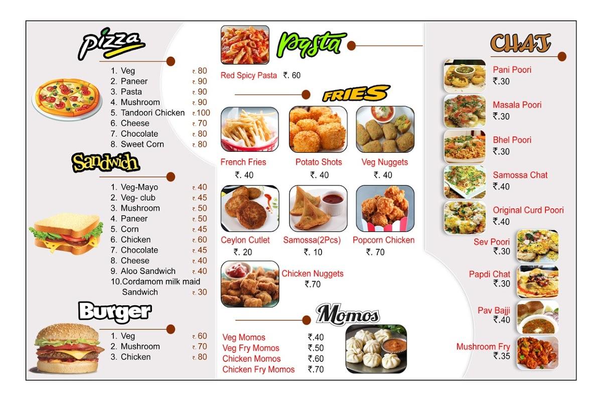 Menu at Creams Cafe, Palani