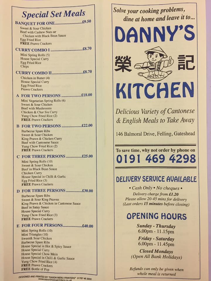 Menu at Danny's Kitchen fast food, Gateshead