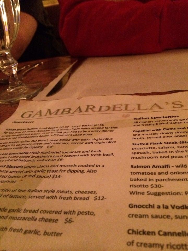 Menu at Gambardella's Pasta Bella, Fairbanks