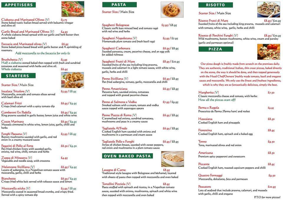 Menu at Piazza Di Roma pizzeria, Bristol