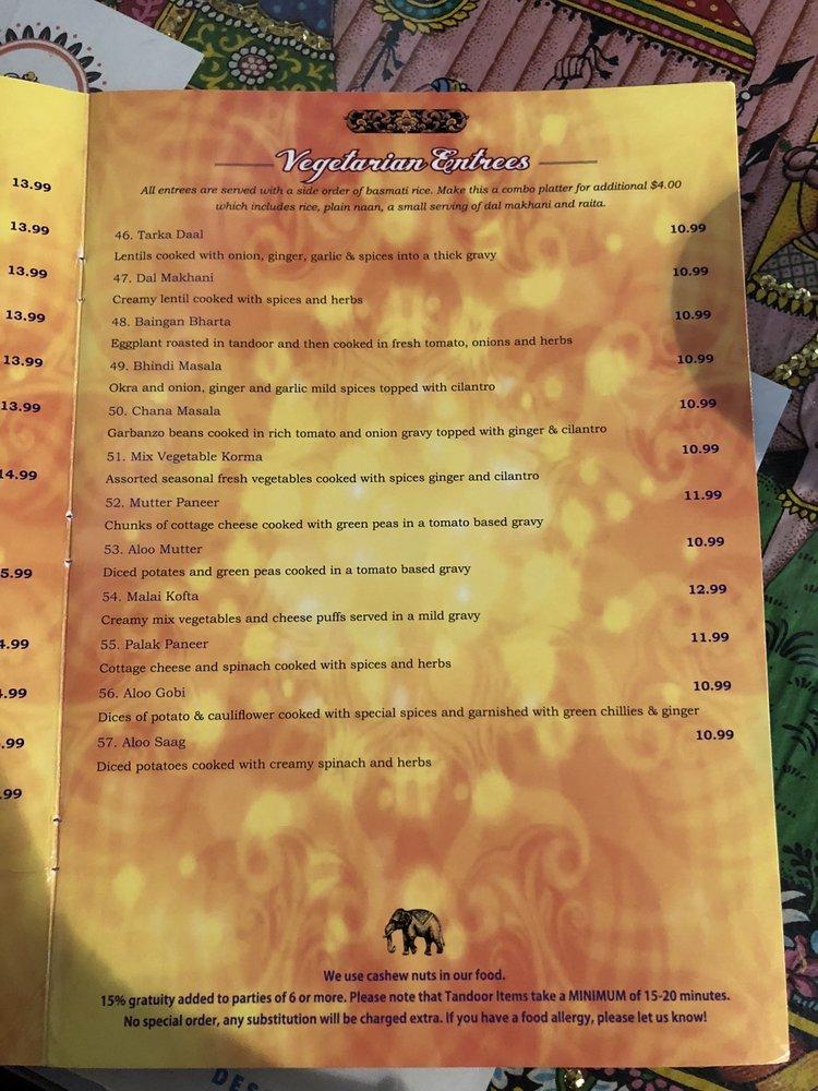 Menu at Silver Coin Indian Grill restaurant Hoover Lorna Rd