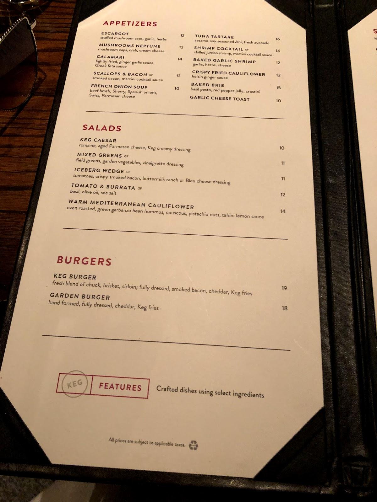 Menu at The Keg Steakhouse + Bar Windermere, Edmonton, Currents Dr NW