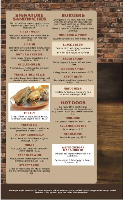 Menu at Bordertown Bar & Grill, West Fargo