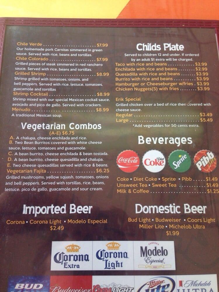 Menu at La Antigua Mexican Grill restaurant, Muskogee