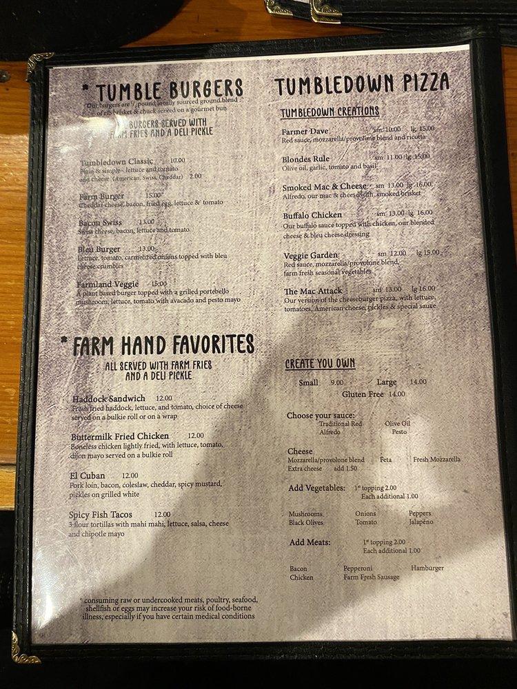 Menu at Tumbledown Farm to Fork pizzeria, Wakefield