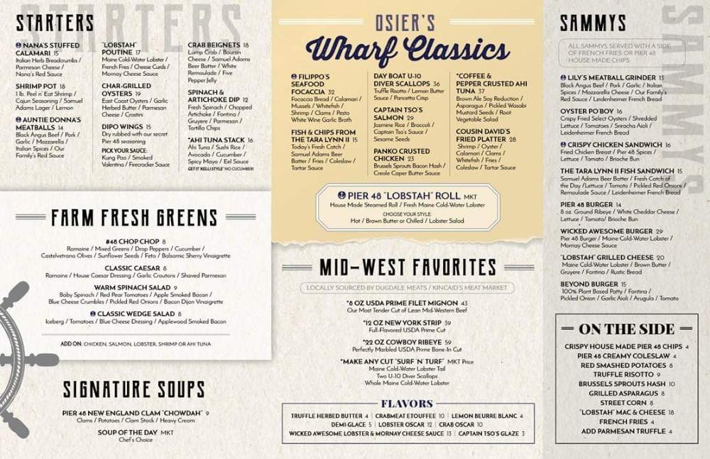 Menu at Pier 48 Fish House and Oyster Bar, Indianapolis