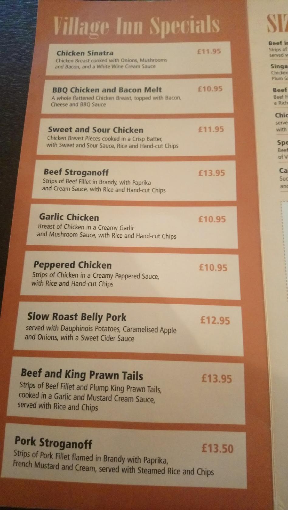 Menu at The Village Inn pub & bar, Spennymoor