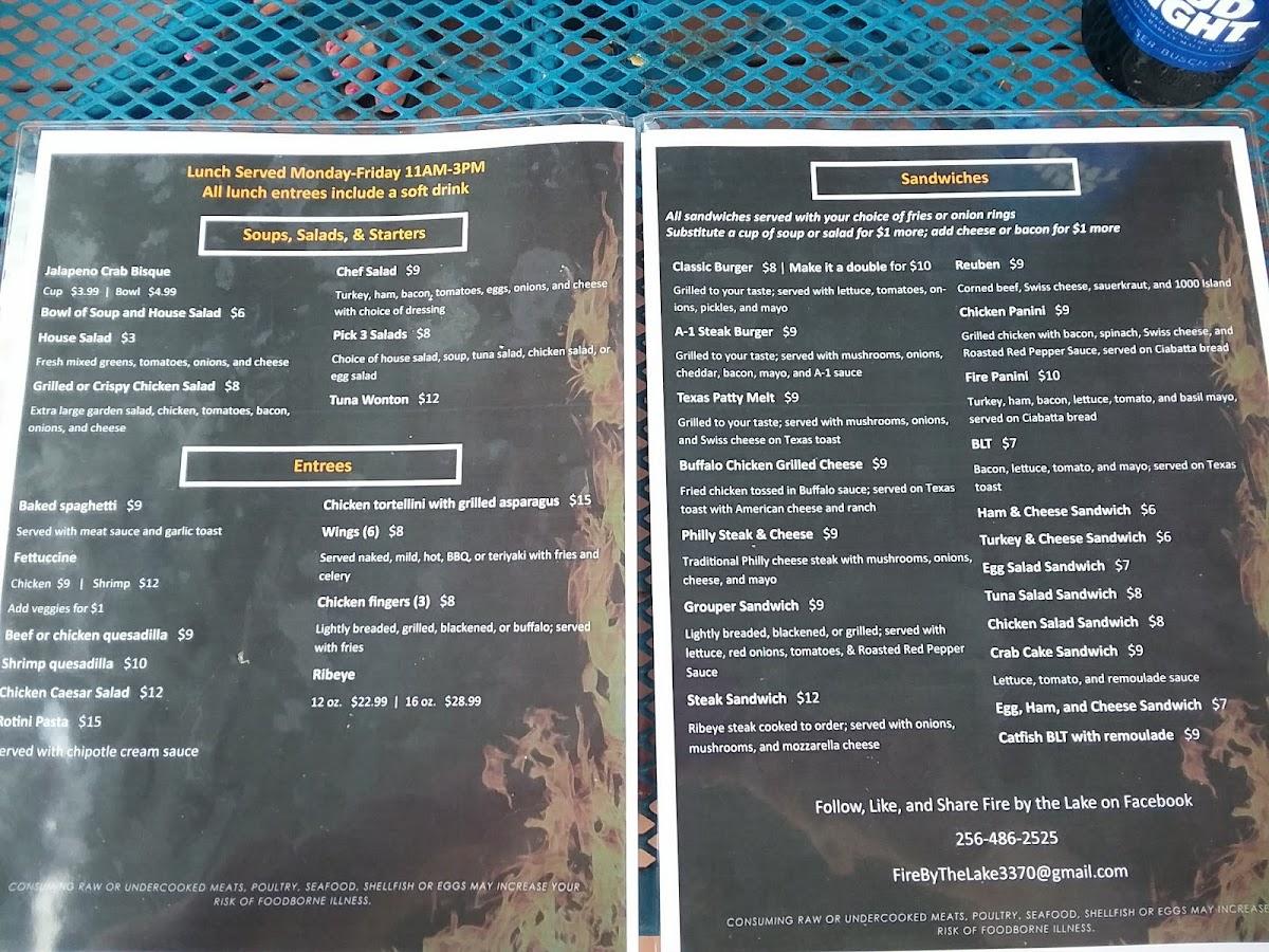 Menu at Fire By The Lake pub & bar, Guntersville