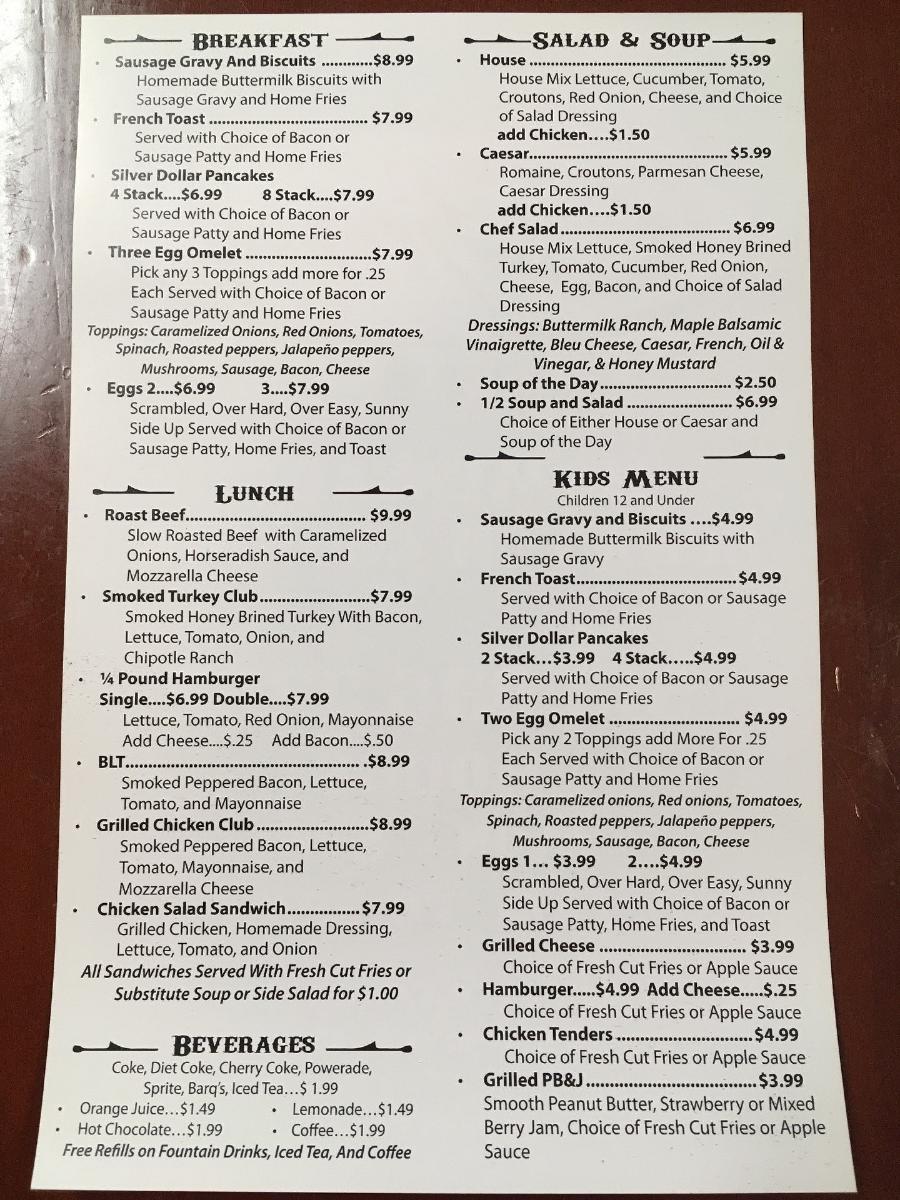 Menu at Cherry Street Cafe, Lebanon